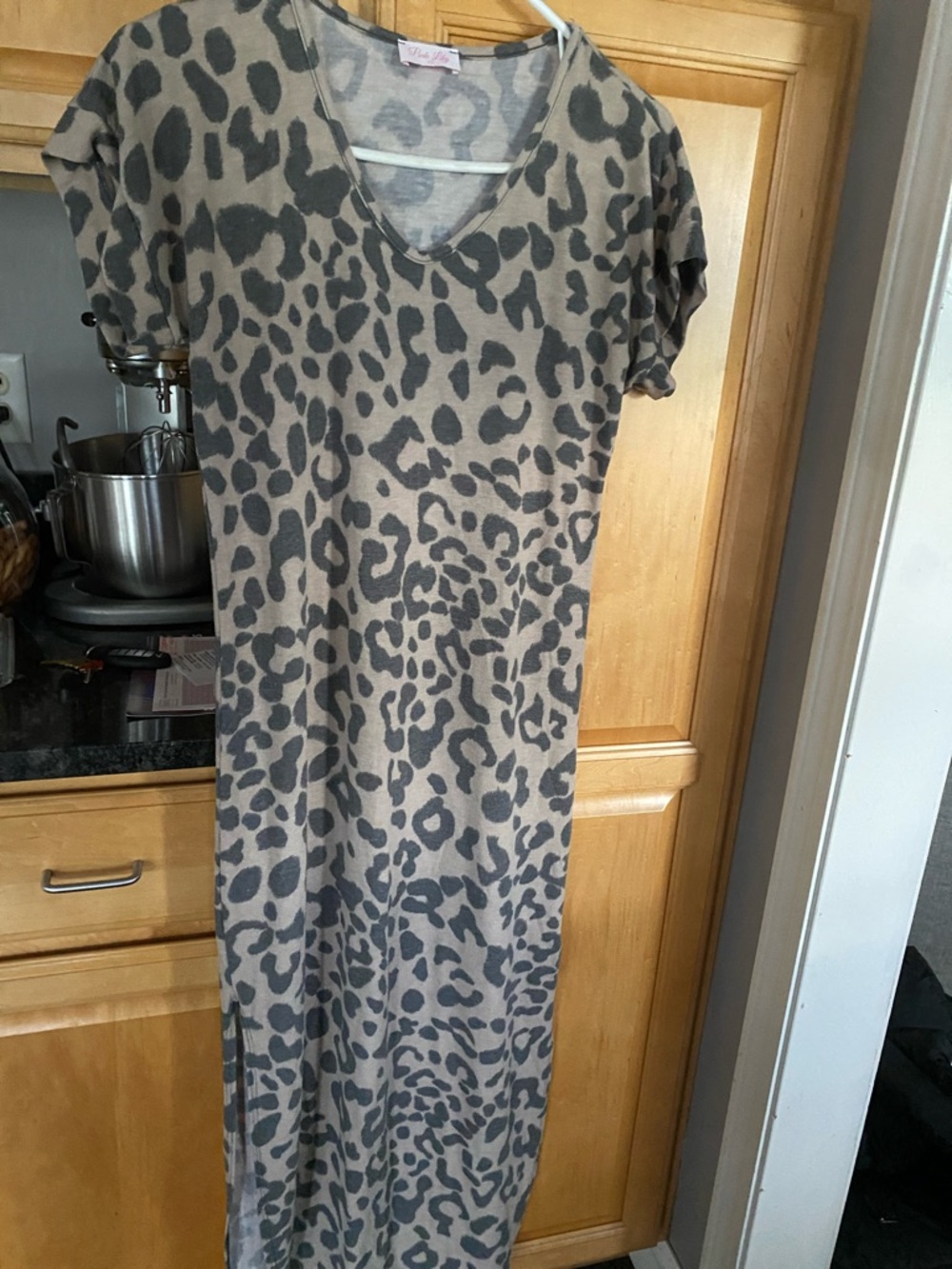 Pink Lily Tan and Charcoal Leopard Maxi Dress